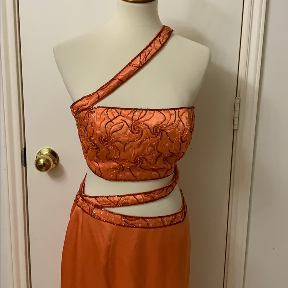 Gorgeous Orange Beaded Gown Pageant Bollywood Prom